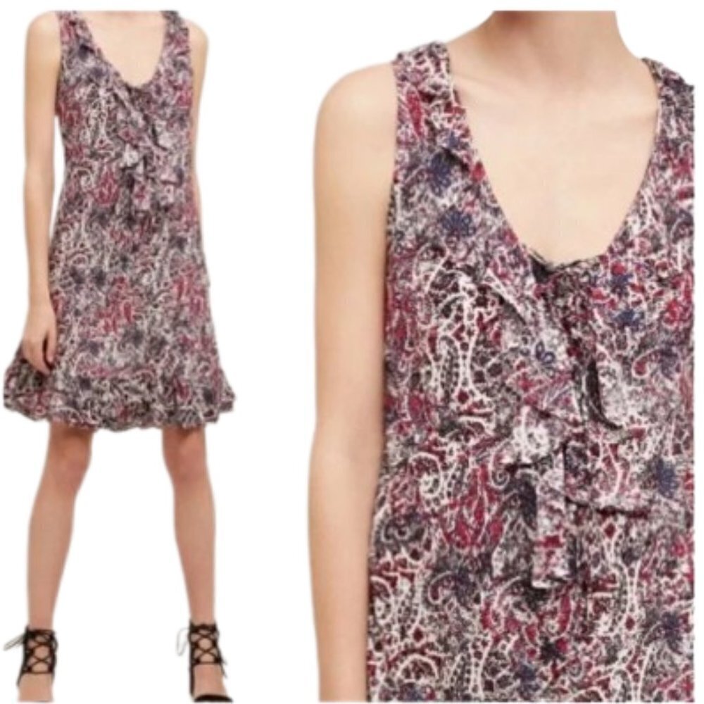 Maeve Anthropologie Windward Lace Up Ruffle dress floral paisley
